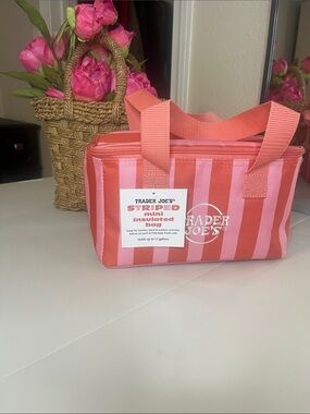 Trader Joe's Mini Pink & Coral Striped Insulated Tote